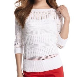 WHBM Crochet sweater 3/4 sleeves White small